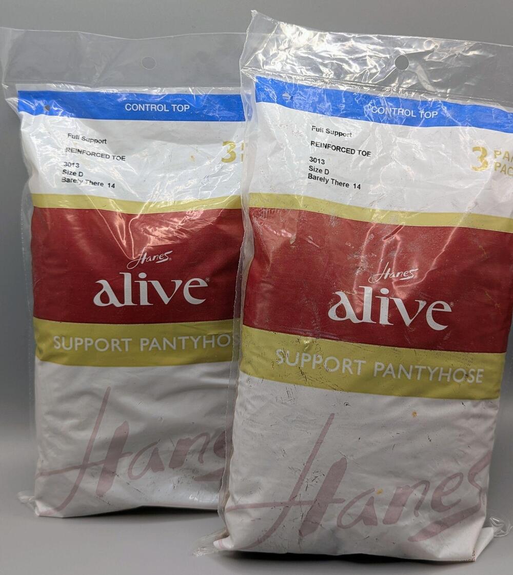Hanes Alive Support Pantyhose Womens Size D Barely There 14 Control Top Lot Of 2